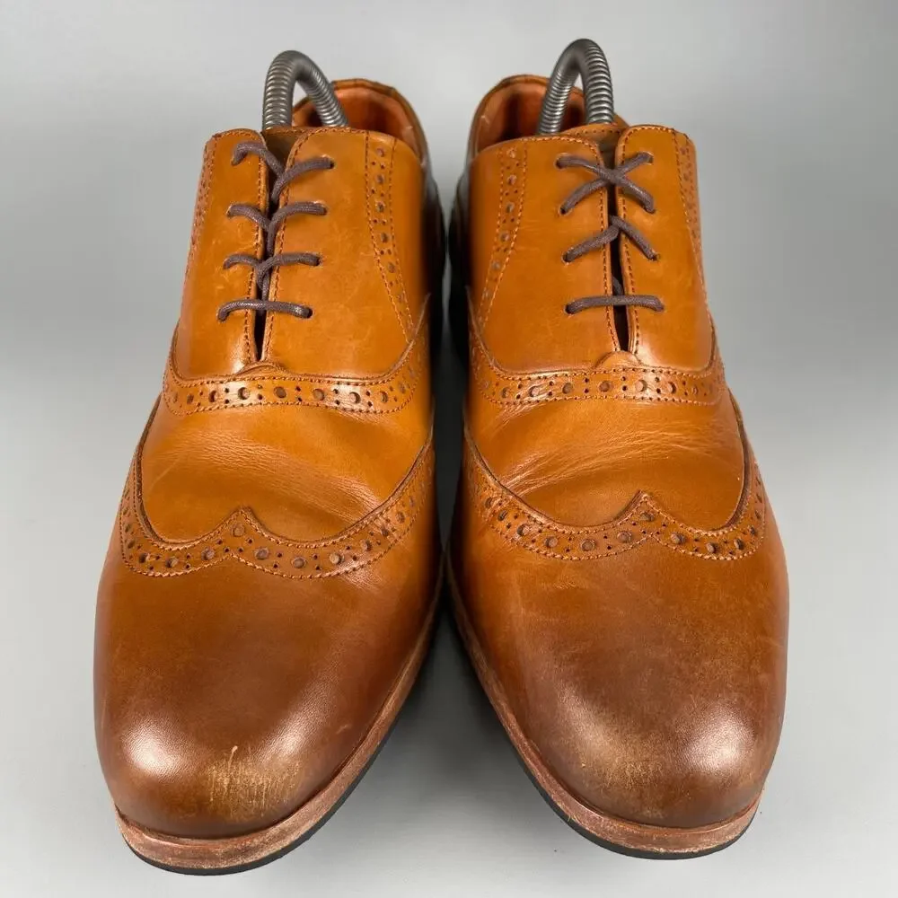 Wolf And Shepherd Senna Men's 8 Brown Leather Wingtip Brogue Dress Shoes Lace Up